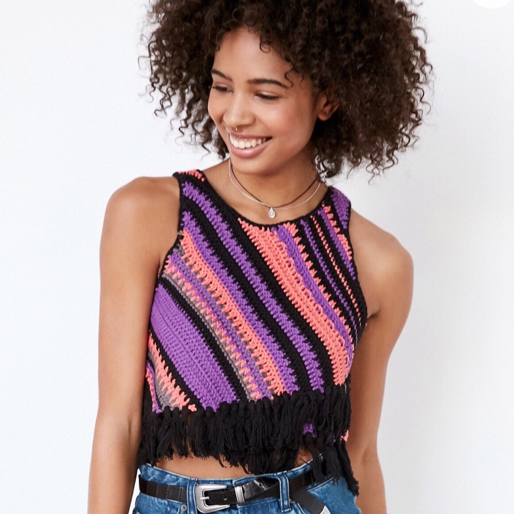 Urban Outfitters Ecote Crochet Fringe Crop Top - Picture 1 of 9